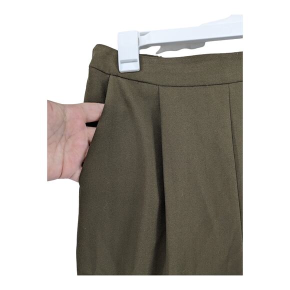 Forever 21 Straight Leg Dress Pants M Olive High Rise Pleated Front Elastic Back - Picture 2 of 9